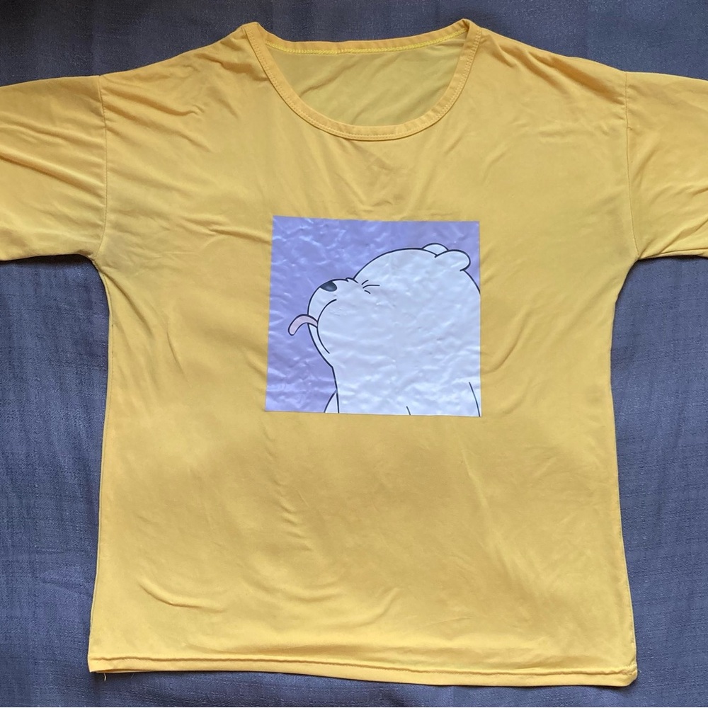 Ice Bear Polar Bear Graphic Cropped Tee T Shirt T-Shirt - Yellow - Appr. Size L